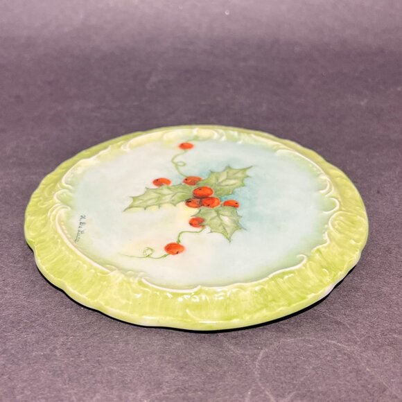 De Luca Hand Painted Holly Berries Trivet Plate Ceramic Green Christmas Holiday - Picture 7 of 10